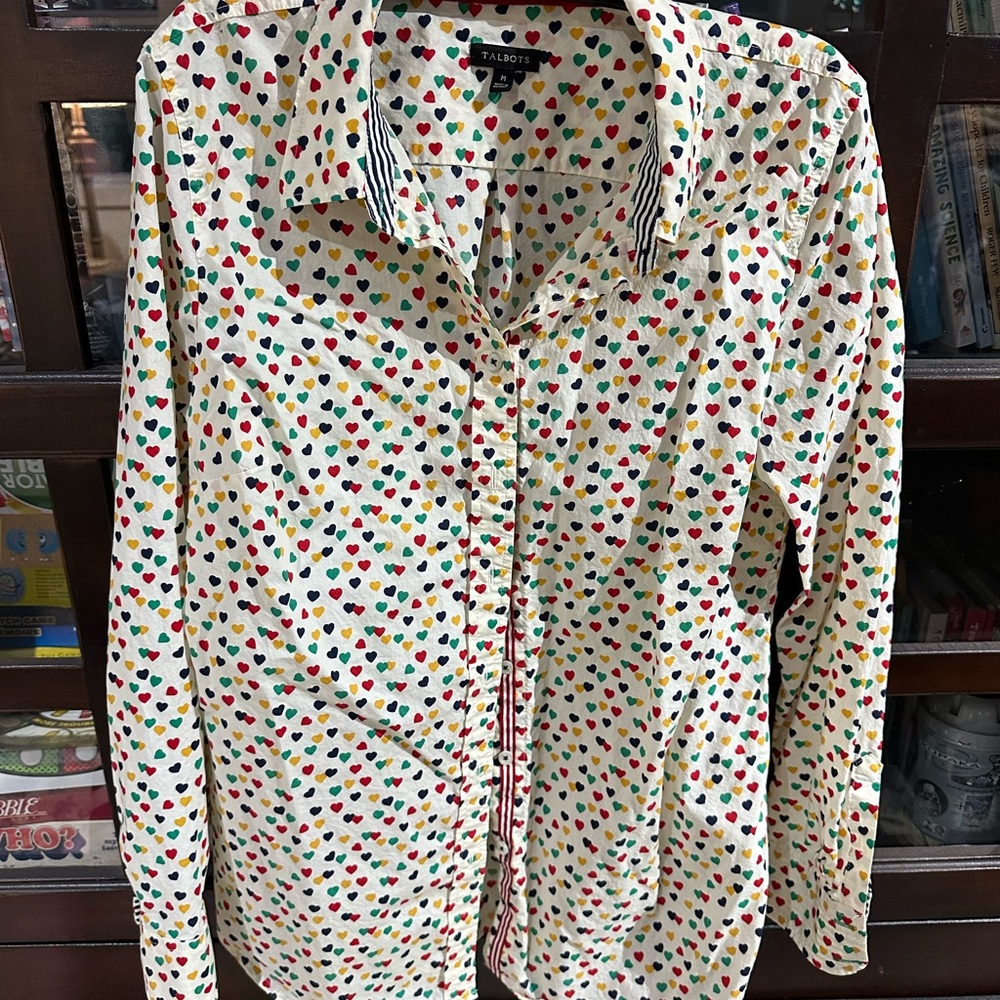 Talbots Multicolor Heart Print Button-Up Blouse